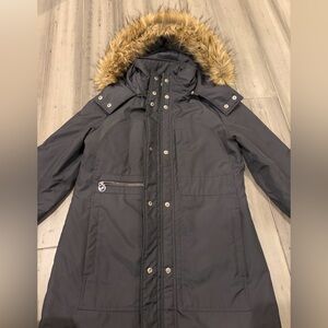 Michael Kors Dark Gray Parka with Faux Fur Trim